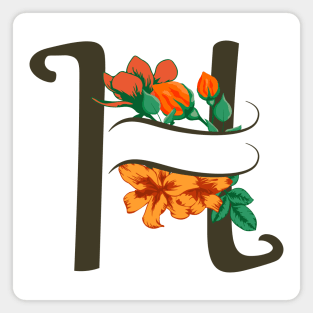 Capital letter H monogram with rose and lily flowers Magnet